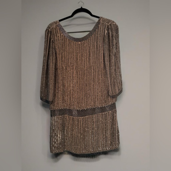 Parker Silk Beaded Drop Waist Mini Dress - Size Small - Picture 1 of 6